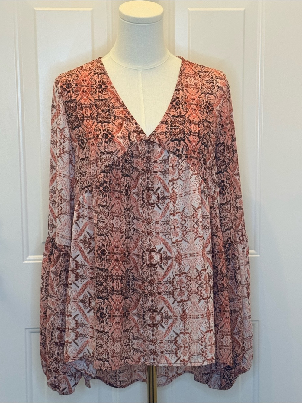 Vintage Mossimo Boho Hippie Peasant Top Balloon Sleeves Hi-low Hem Size Small